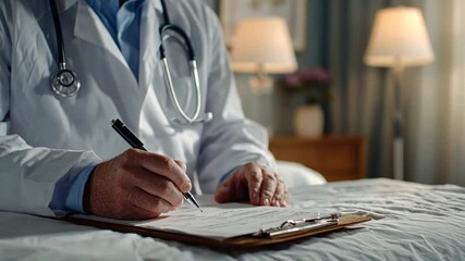 doctor writing on clipboard in hospital room - Powered by Adobe