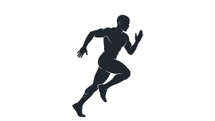 A striking silhouette of an athletic man in mid stride dynamically depicting a running pose against a clear white background © grvect02