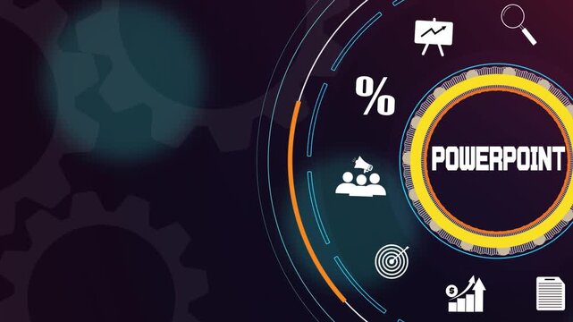 Professional powerpoint slides for business marketing and financial growth, abstract background with data visualization icons