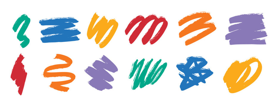 different abstract doodle lines set. colorful bold dashes and strokes. Hand drawn modern fashion illustration. Flat cartoon drawing