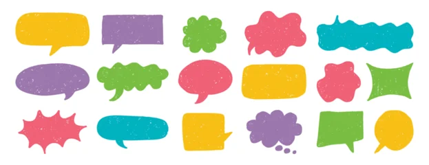 Selbstklebende Fototapeten Superhelden speech bubble texture chalk pencil doodle set. Crayon speech bubble frame, comic talk balloon Grunge colorful collection.  © Yanka