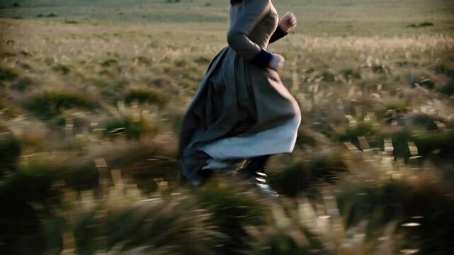 &ndash; Femme courant dans les herbes