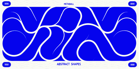 A vibrant blue abstract design featuring overlapping rounded shapes and lines