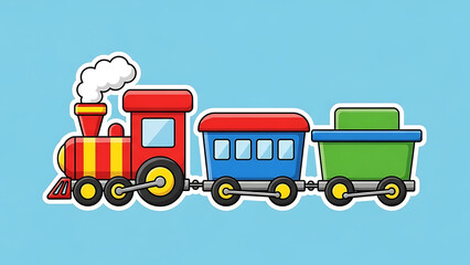 Naklejka premium Colorful cartoon train with locomotive and carriages on blue background