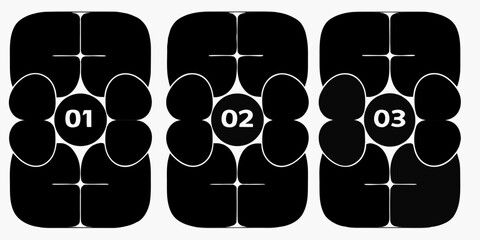 Abstract black and white geometric design with numbered circular elements