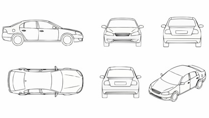 Car Blueprint - Detailed Technical Drawings of a Sedan. © Ojo