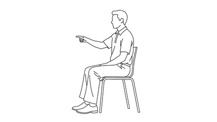 Obraz premium A simple line drawing depicts a man seated on a chair gesturing with his right hand pointing forward