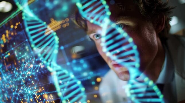 DNA Sequence Analysis Scientist Research Genetic Engineering Biotechnology Medical Science Innovation Healthcare Technology Lab Experiment Data Visualization Future Medicine