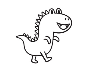 Funny outline doodle hand drawn cute dinosaur. Baby art, dinosaur with smile character