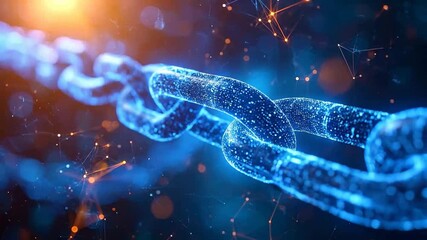 Digital chain links glow against a backdrop of network connections, symbolizing modern connectivity. - Powered by Adobe