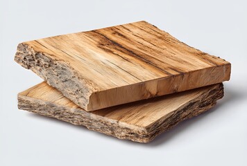 Stack of two raw wood slices with bark natural rustic texture for rustic decor and craft projects is