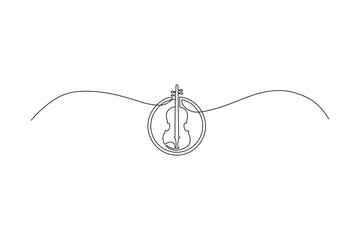 Minimalist one-line art of an elegant violin in a circular frame with treble clef accents, perfect for music logos, branding, and artistic posters.