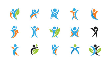 Collection of abstract vector icons depicting people in dynamic poses symbolizing growth freedom and positive energy © grvect02