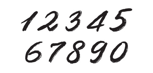 calligraphic acrylic, brush or ink numbers set. 1, 2, 3 for your design, grunge lettering on a black background