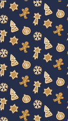 Blue And Brown Gingerbread Cookies Seamless Pattern Phone Wallpaper - 4
