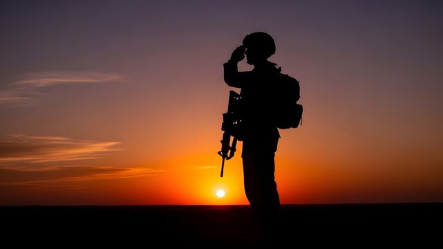 Republic day india celebrations with indian soldier silhouette at sunset
