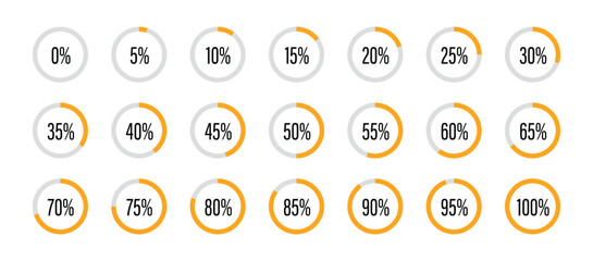 Progress circle indicators with orange fill percentage Isolated On Transparent Background