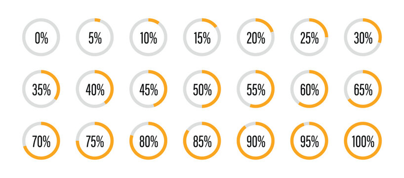 Progress circle indicators with orange fill percentage Isolated On Transparent Background