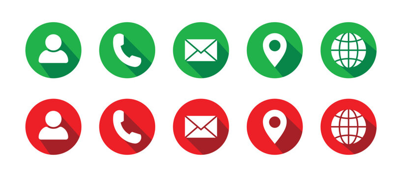 Green and Red Contact Icons with Long Shadows vector Isolated On Transparent Background