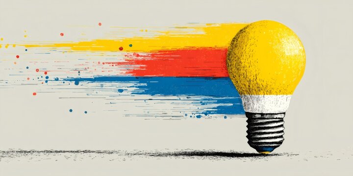 Light bulb generating colorful brush strokes of creative ideas - Powered by Adobe