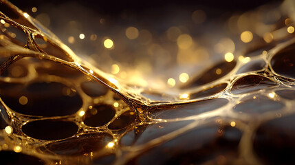 Golden Organic Structure with Glowing Particles abstract