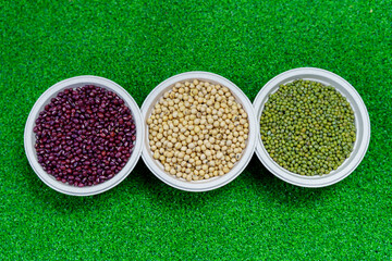 Assorted beans ingredients mung red beans and soybean for cooking