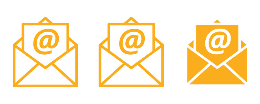 Yellow Email Envelope Icons with At Symbol communication Isolated On Transparent Background