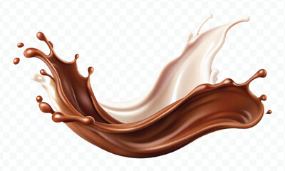 realistic 3d dynamic splash of  chocolate with milk in curve style isolated on transparent background	
