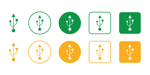 Green and Yellow U S B Icons in Circles and Squares Isolated On Transparent Background © Moin