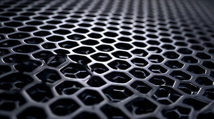 Hexagonal Metal Mesh Grid with Dark Background honeycomb