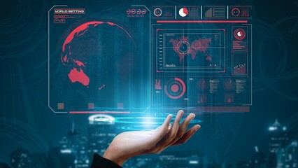 High-tech global network connection interface showing worldwide digital communication, data exchange, and internet connectivity. Global connection, data interaction, and worldwide communication. Thunk