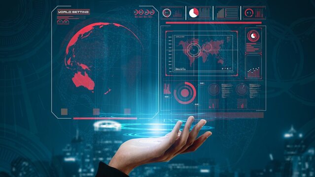 High-tech global network connection interface showing worldwide digital communication, data exchange, and internet connectivity. Global connection, data interaction, and worldwide communication. Thunk - Powered by Adobe