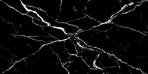 Abstract black marble texture featuring bold white lightning-like veins and natural stone cracks. High-contrast luxury dark background with a polished surface, ideal for modern design,  and branding.
