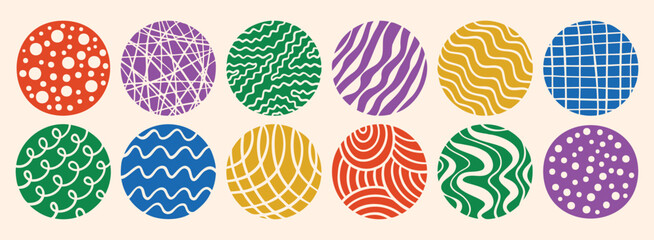 circles abstract colorful backgrounds or patterns. hand drawn doodle round shapes. spots, drops, curves and lines. contemporary modern trendy elements