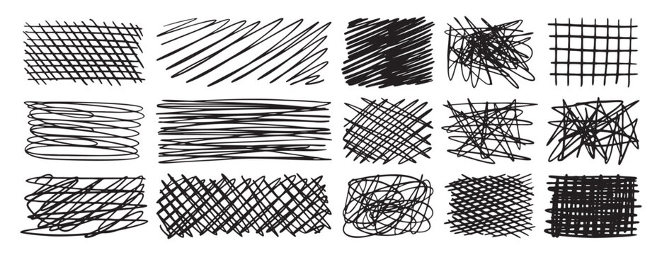Hatch scribble element, hatching textured cross lines doodles. Pencil elements, sketch line texture, hand drawn scrawl rectangle collection