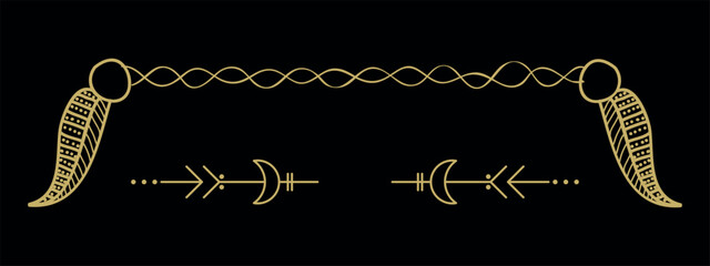 an elegant decorative element (ornament or divider) in golden yellow on a solid black background.