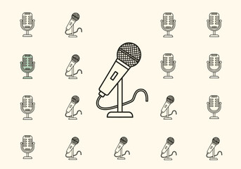 Array of microphone illustrations featuring one large central illustration
