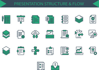 Collection of icons for presentation structure and flow.