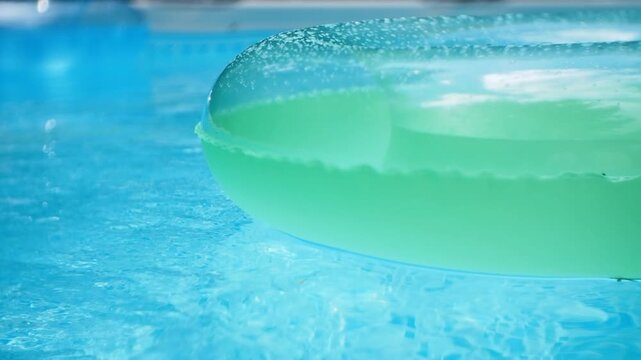 Blue and Green Pool Float on Swimming Pool Water Background