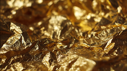 Macro View of Crinkled Gold Leaf with Soft Bokeh Background