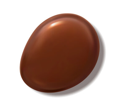 Chocolate candy drop with rounded shape and rich brown color. Isolated 3d vector realistic smooth and glossy cocoa blob, creamy milk sauce spot and hot melt caramel stain. choco confectionery droplet