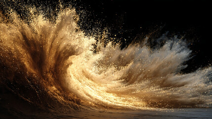 Majestic Golden Wave of Glittering Particles Crashing