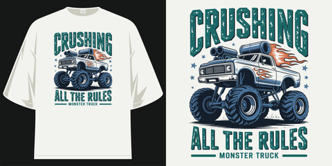 vintage retro crushing all the rules powerful monster truck 4x4 offroad graphic t shirt design vector illustration artwork  © RXD TeeStock