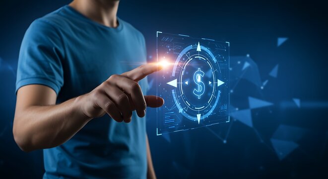 man interacting with digital currency interface - Powered by Adobe