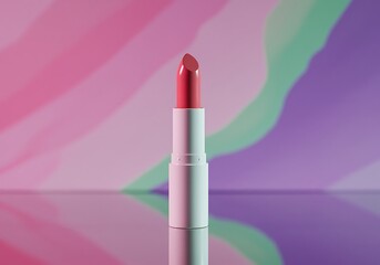 red lipstick on pink and purple background