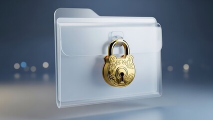 Secure digital folder with golden padlock