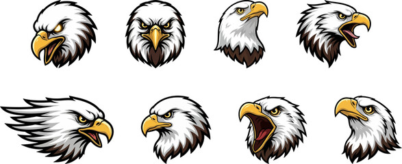 Bald Eagle Mascot Logo Head Set for Esport and American Identity