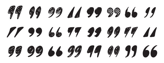 Naklejka premium quotation mark doodle testured hand drawn icon set. quotation mark drawing line clipart symbol collection