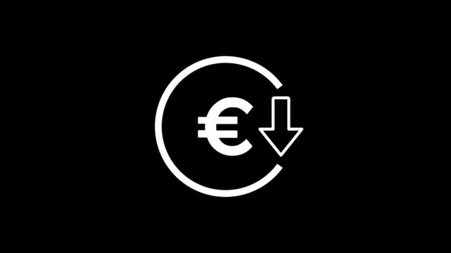 Reduce cost concept with euro  and  down arrow  animation, decrease icon. Reduce costs sign and symbol design background. new business idea video.
