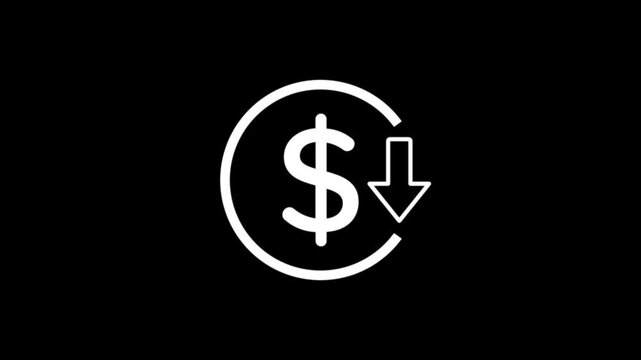 Reduce cost concept with dollar and  down arrow  animation,decrease icon. Reduce costs sign and symbol design background. new business idea video.